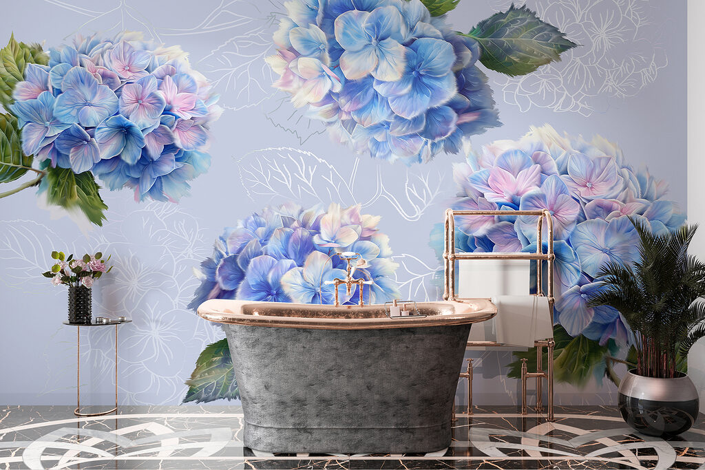 Hortensias aux feuilles dessinées — intérieur 4