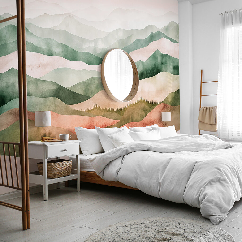 Collines ondulantes à l’aquarelle dans un intérieur