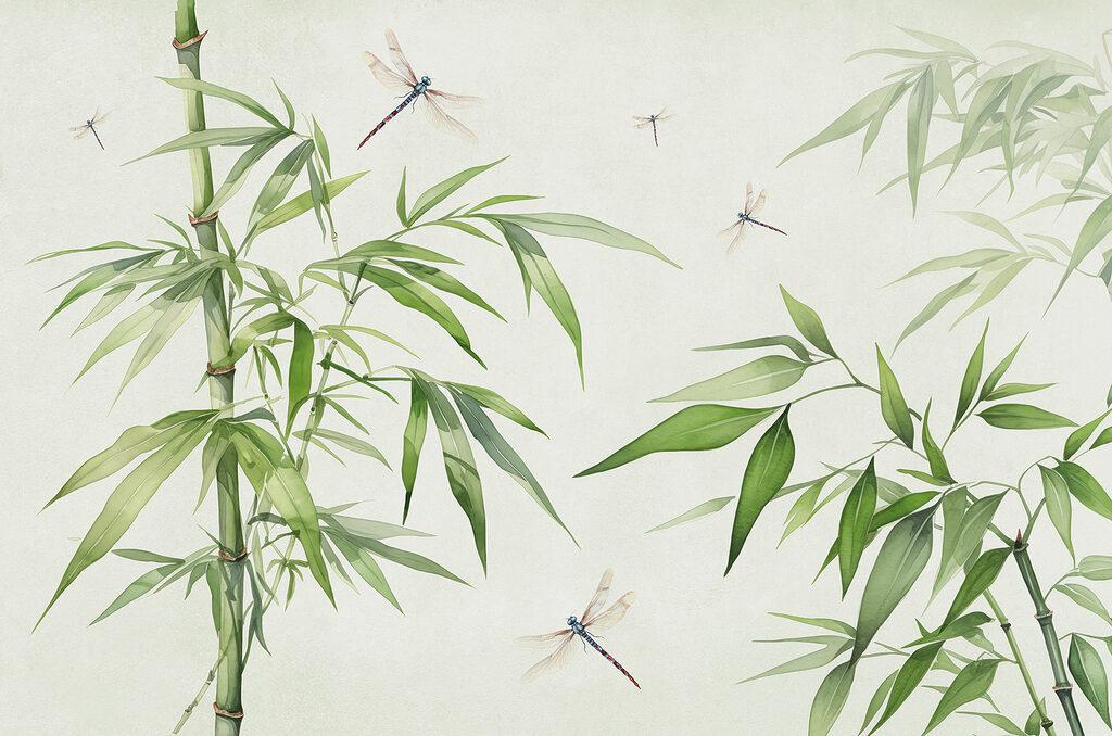 Libellules et bambou — motif complet