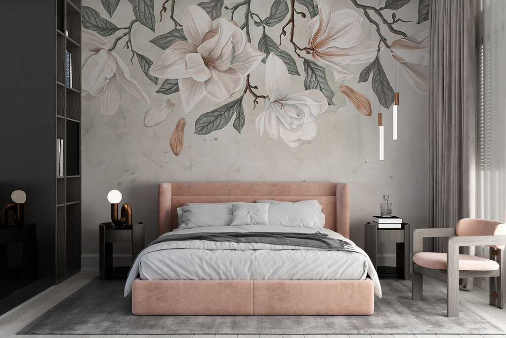 Rameaux fleuris sur blanc — intérieur 2