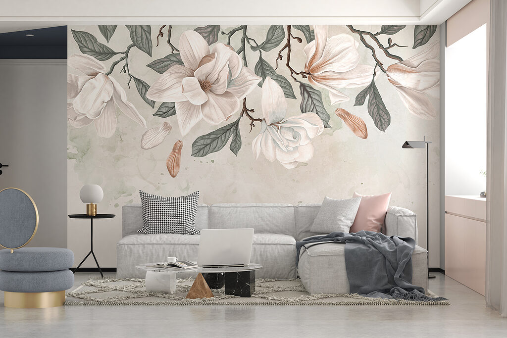 Rameaux fleuris sur blanc — intérieur 5