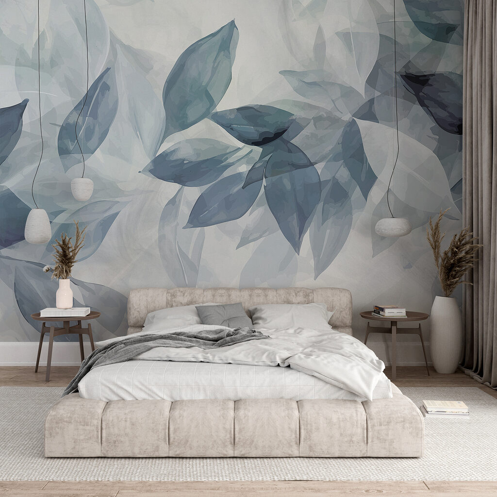 Feuilles bleues superposées dans un intérieur