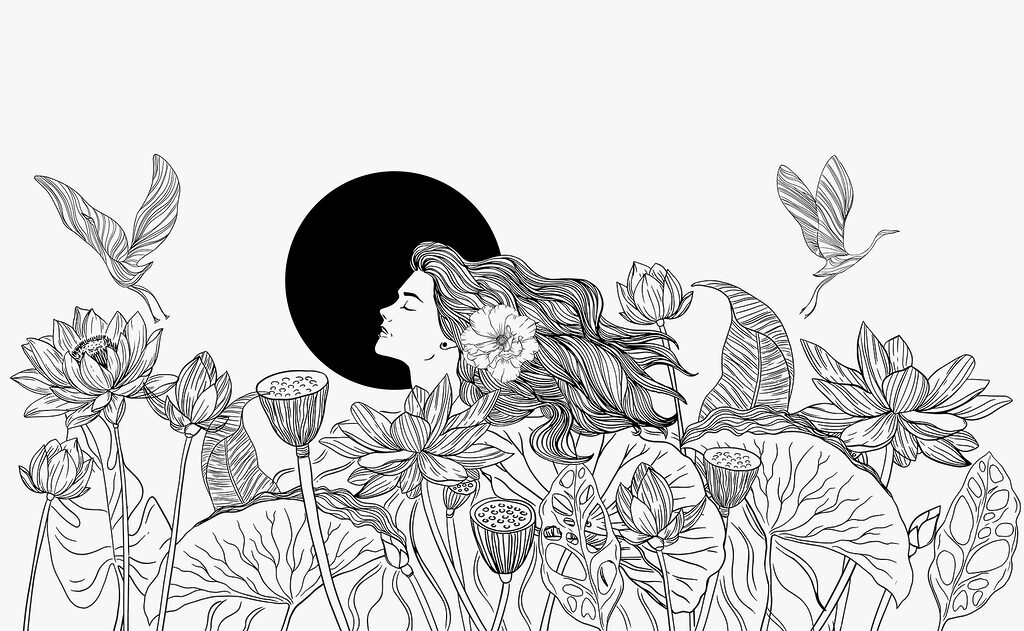 Rêverie parmi les lotus — motif complet
