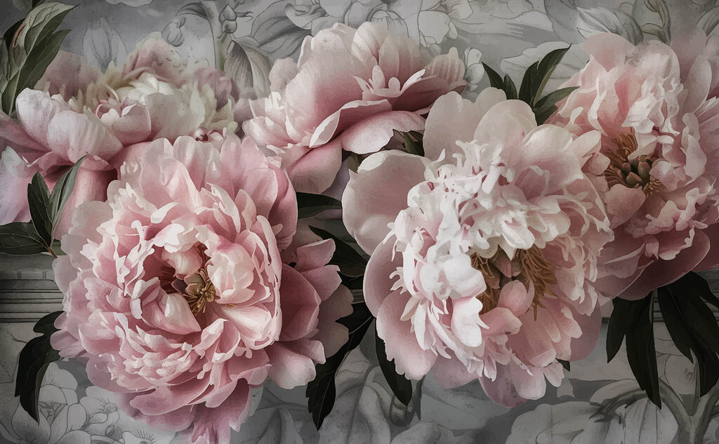 Bouquet rose sur vert — motif complet