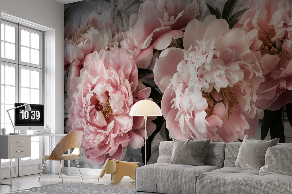 Bouquet rose sur vert dans un intérieur
