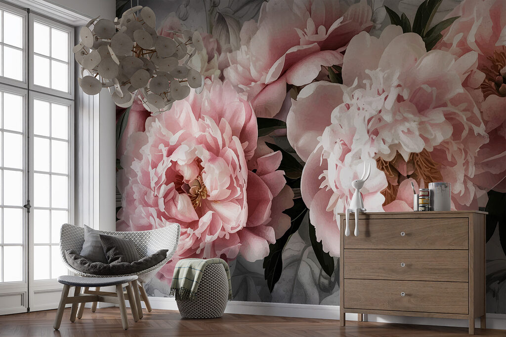 Bouquet rose sur vert — intérieur 2