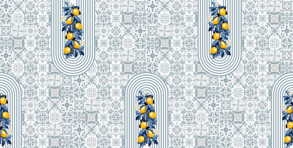 Citrons et carreaux bleus — motif complet