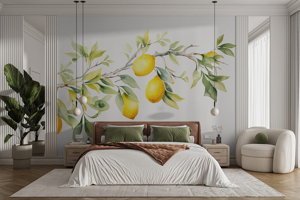 Branche de citronnier fleurie dans un intérieur