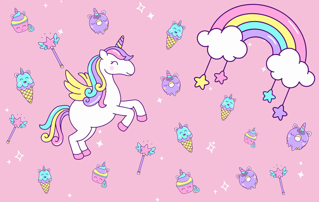 Licorne et bonbons roses — motif complet