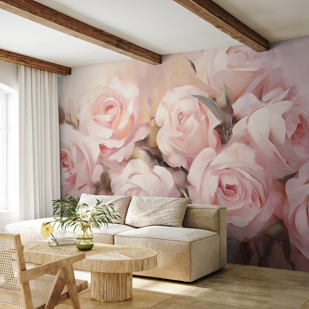 Roses en touches légères dans un intérieur