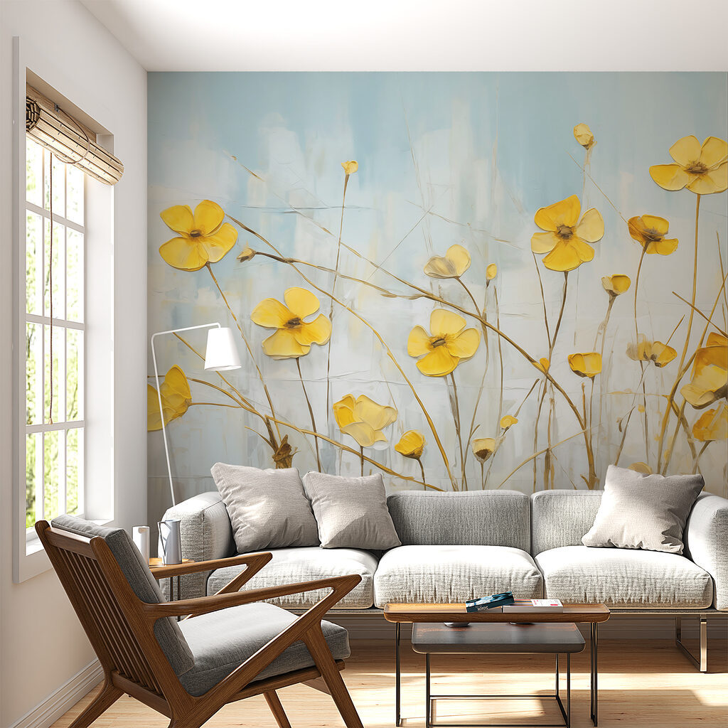 Fleurs jaunes élancées dans un intérieur