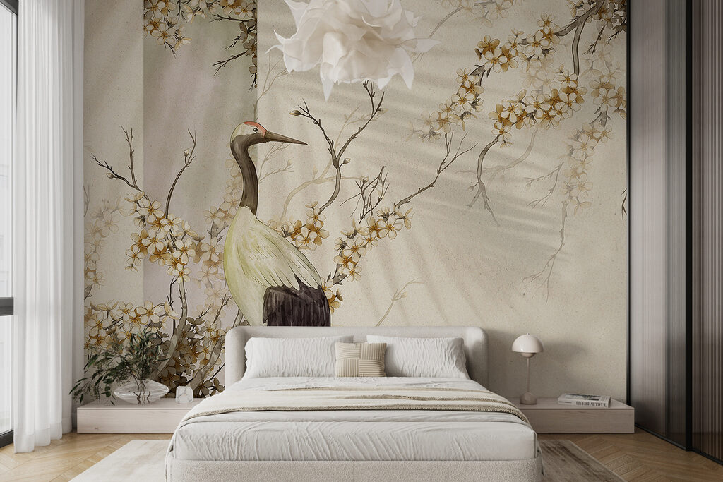 Héron parmi les fleurs — intérieur 1