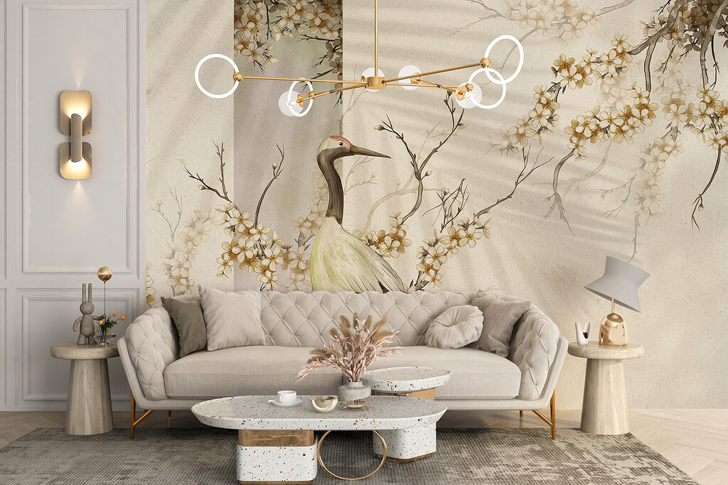 Héron parmi les fleurs — intérieur 3