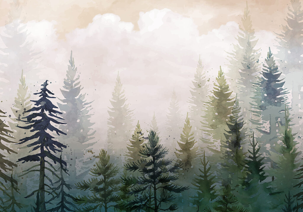 Brume sur les pins — motif complet