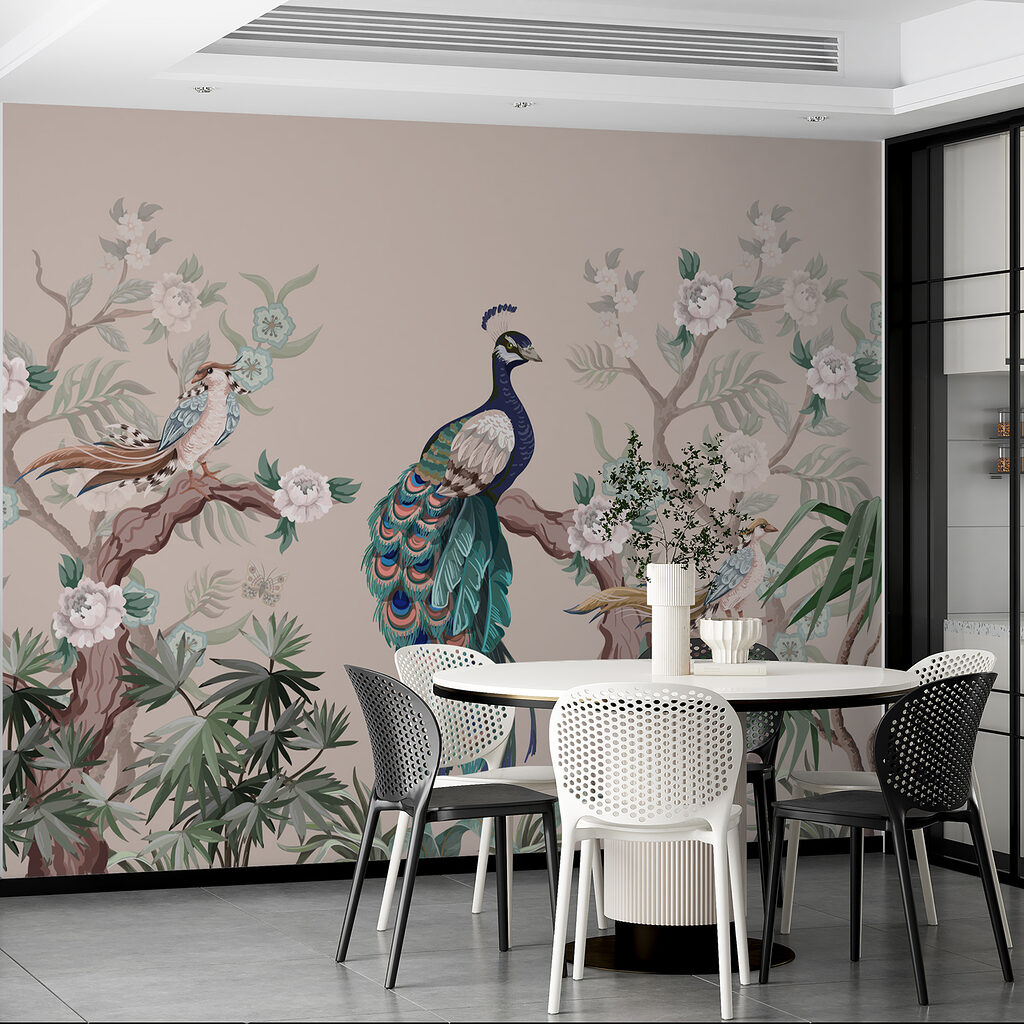 Paon et branches fleuries — intérieur 2