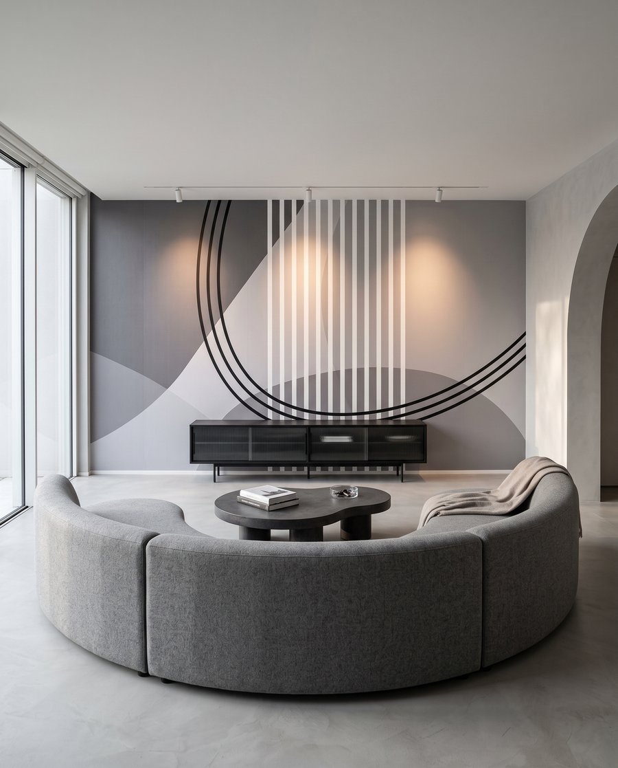 Lignes et formes superposées dans un intérieur