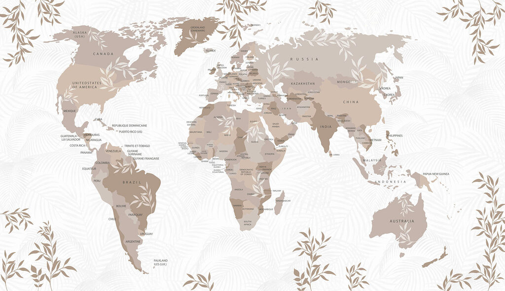 Mappemonde bordée de rameaux — motif complet