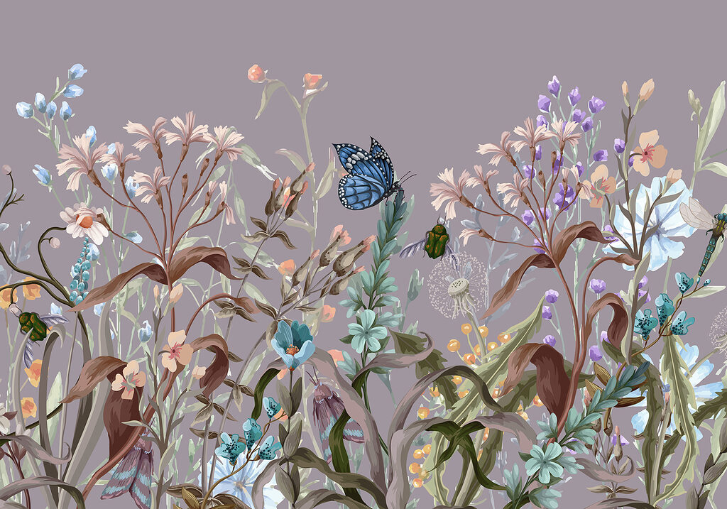 Champ fleuri aux papillons — motif complet