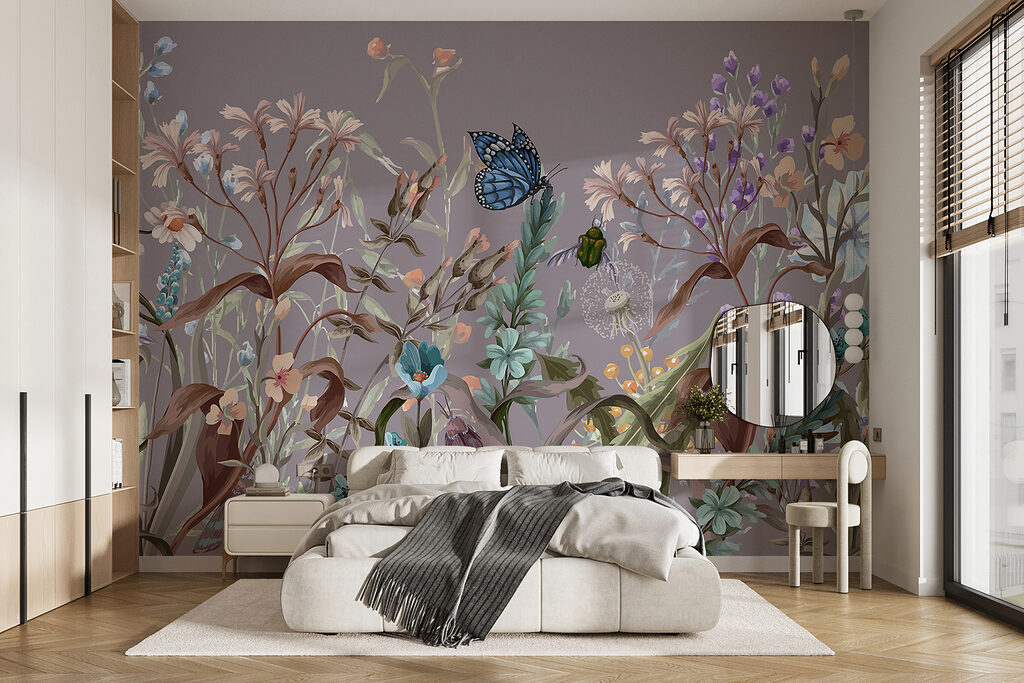 Champ fleuri aux papillons dans un intérieur