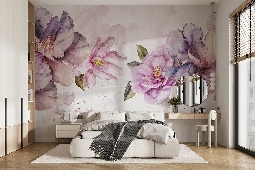 Fleurs et nuage coloré dans un intérieur