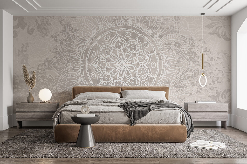 Mandala sur rose patiné dans un intérieur