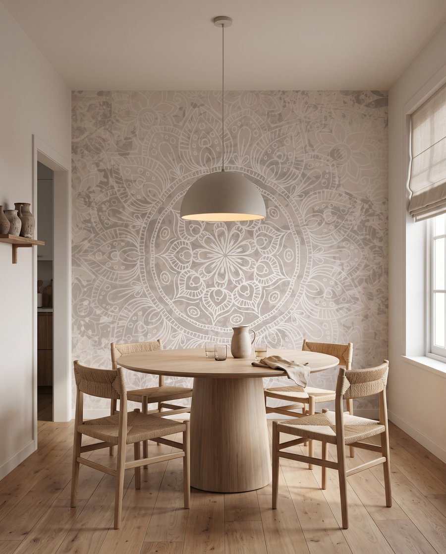 Mandala sur rose patiné dans un intérieur