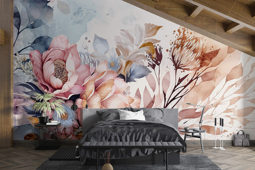 Fleurs roses vaporeuses dans un intérieur