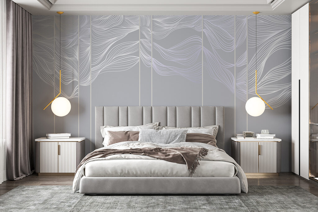 Lignes fluides et feuilles dans un intérieur