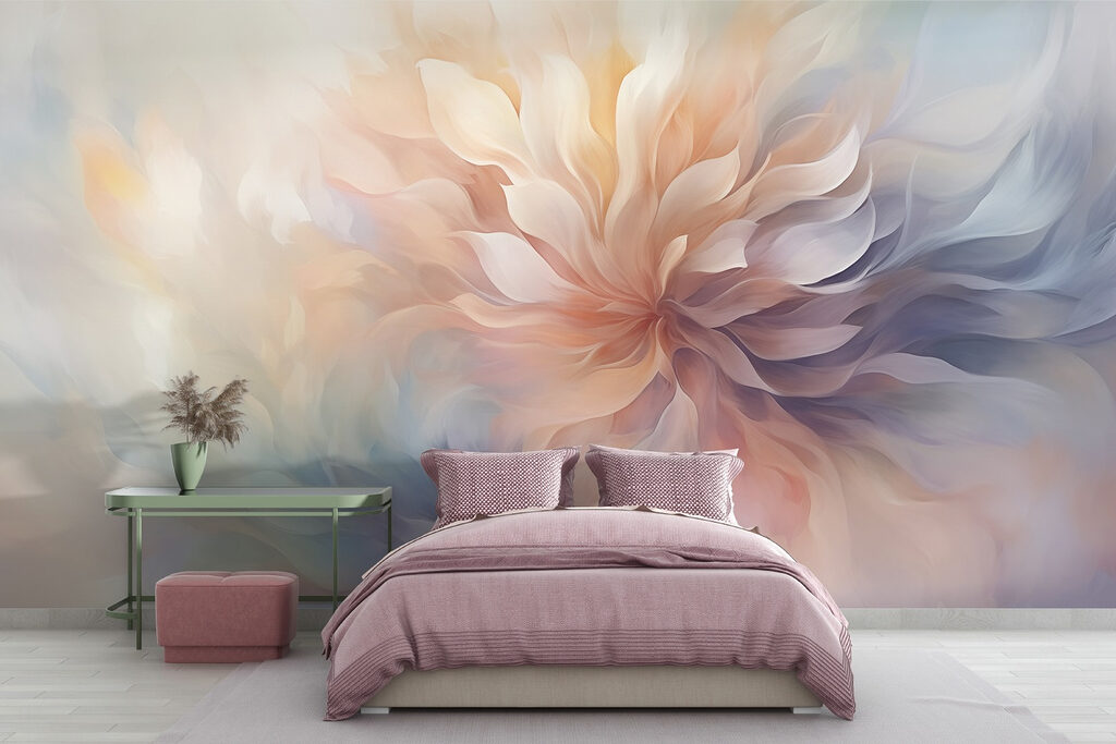 Fleur en tourbillon coloré dans un intérieur