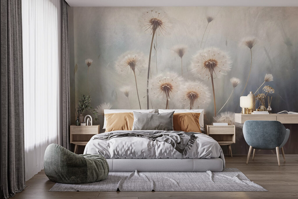 Pissenlits dans la brume dans un intérieur