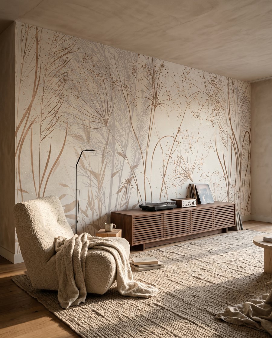 Ombelles et brins d’herbe dans un intérieur