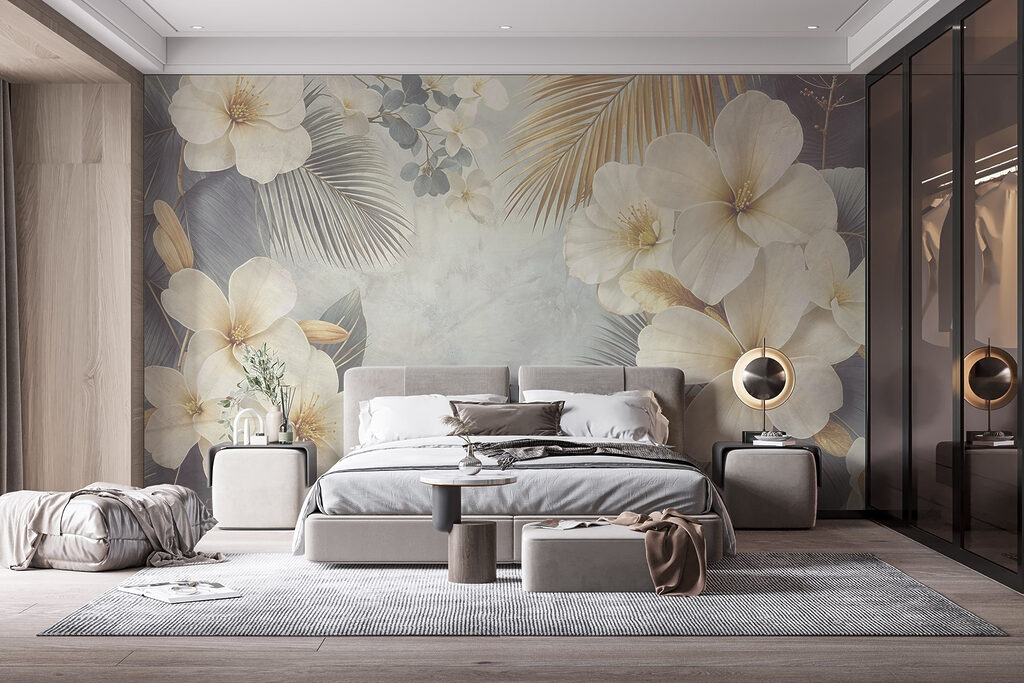 Fleurs blanches et palmes — intérieur 1