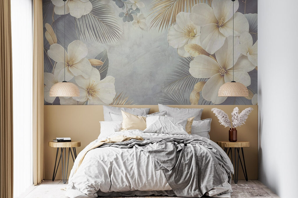 Fleurs blanches et palmes — intérieur 2