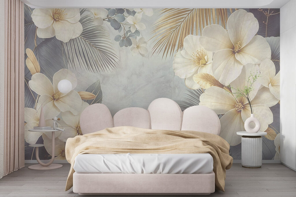 Fleurs blanches et palmes — intérieur 3