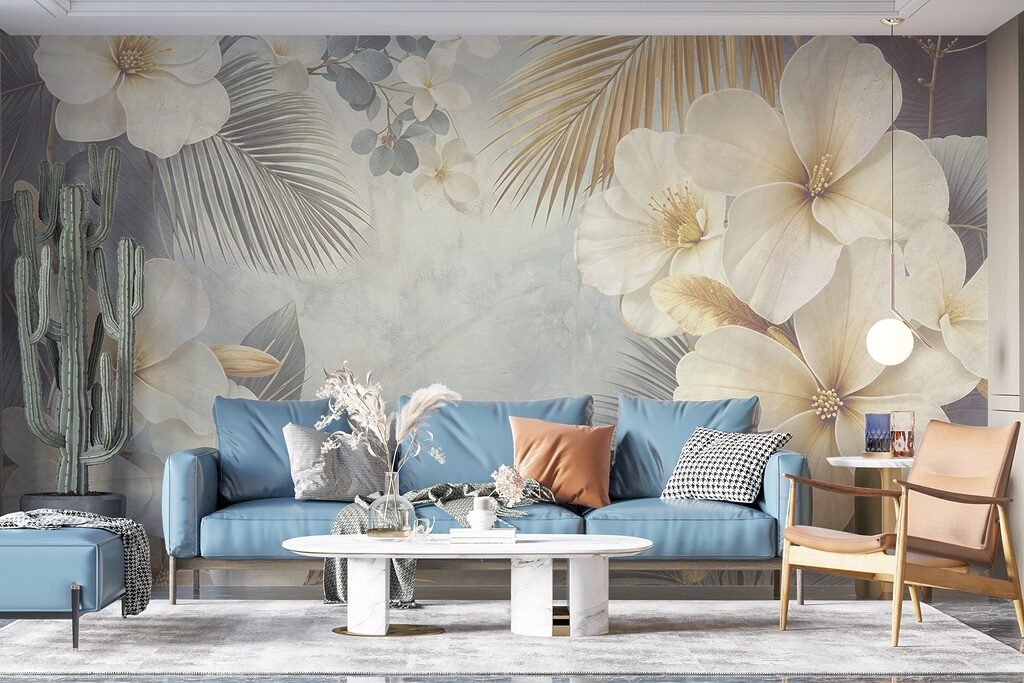 Fleurs blanches et palmes — intérieur 4