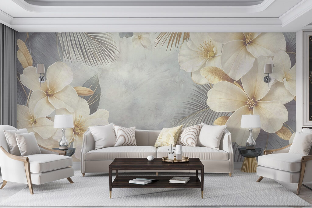 Fleurs blanches et palmes — intérieur 5