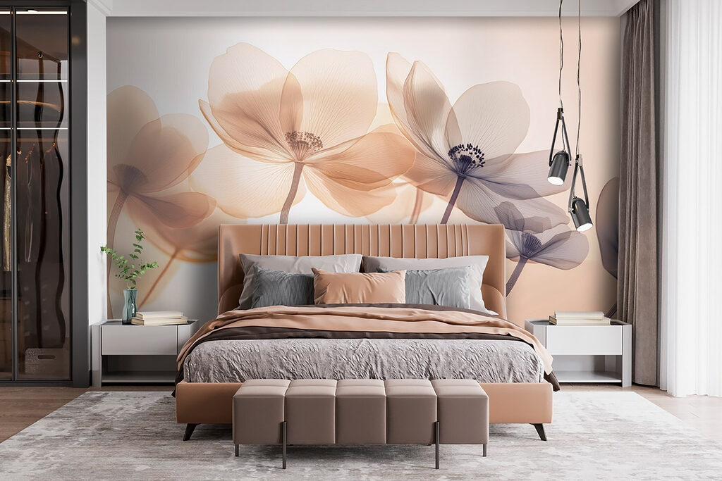 Fleurs en lumière ambrée dans un intérieur