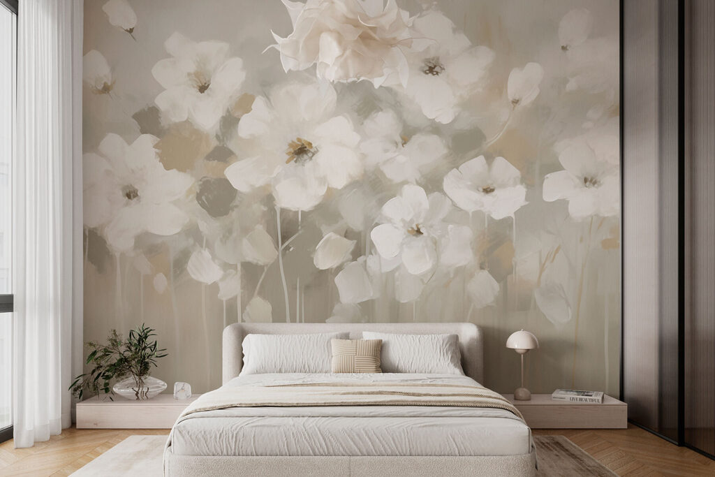 Champ de fleurs blanches dans un intérieur