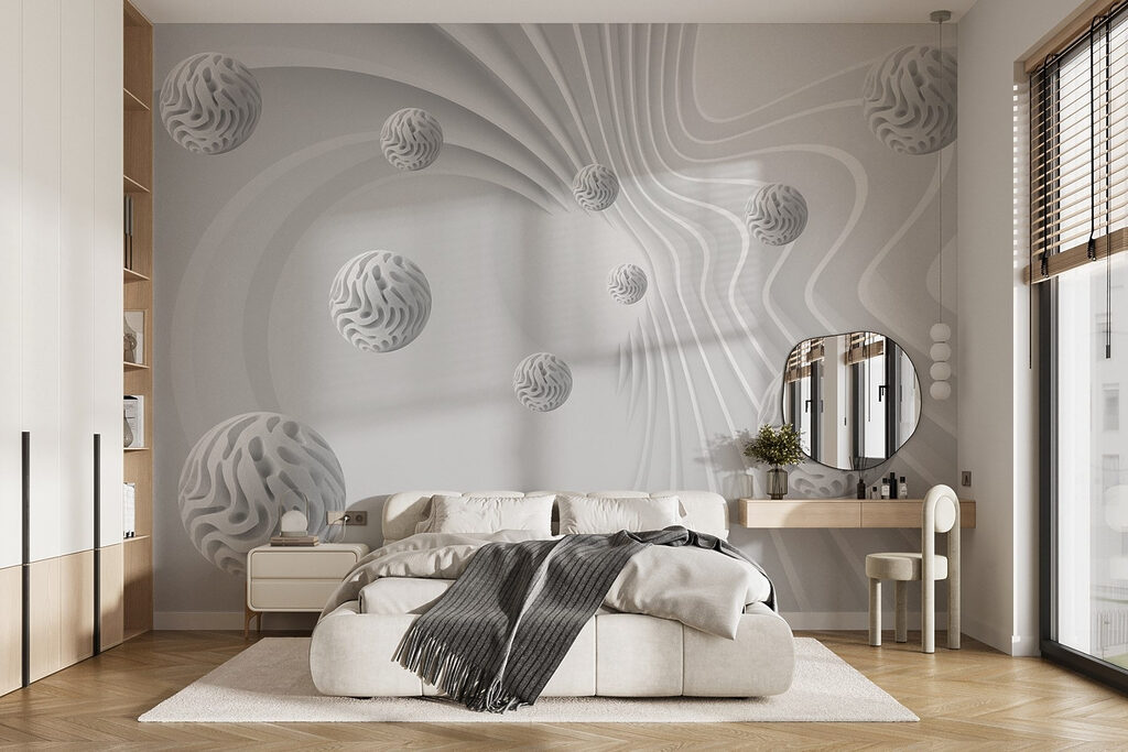 Sphères blanches et volutes — intérieur 1