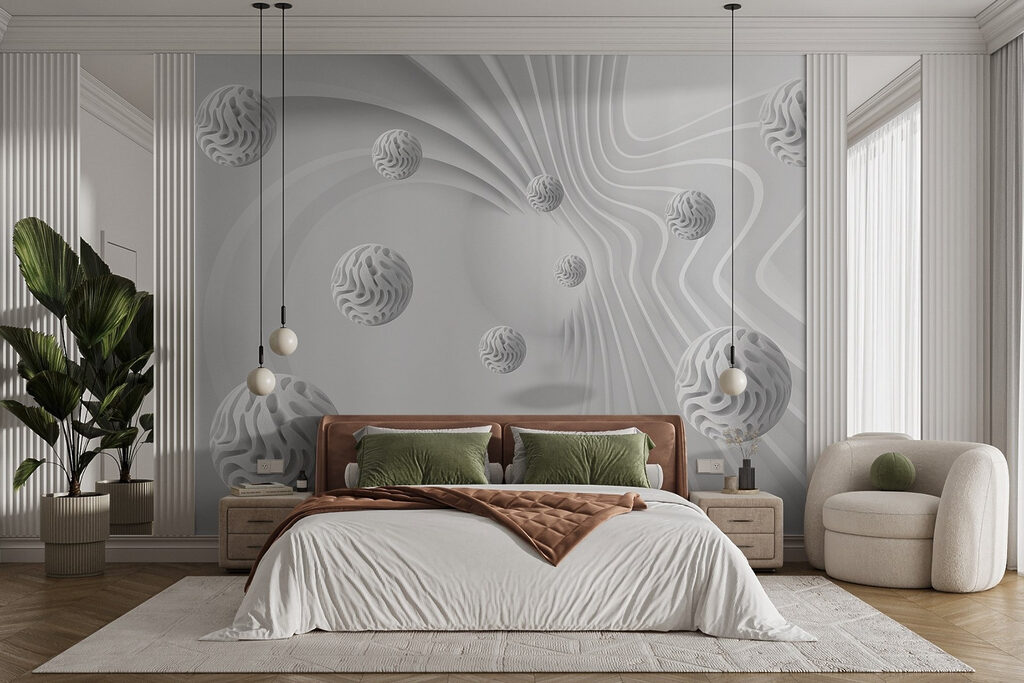 Sphères blanches et volutes — intérieur 3