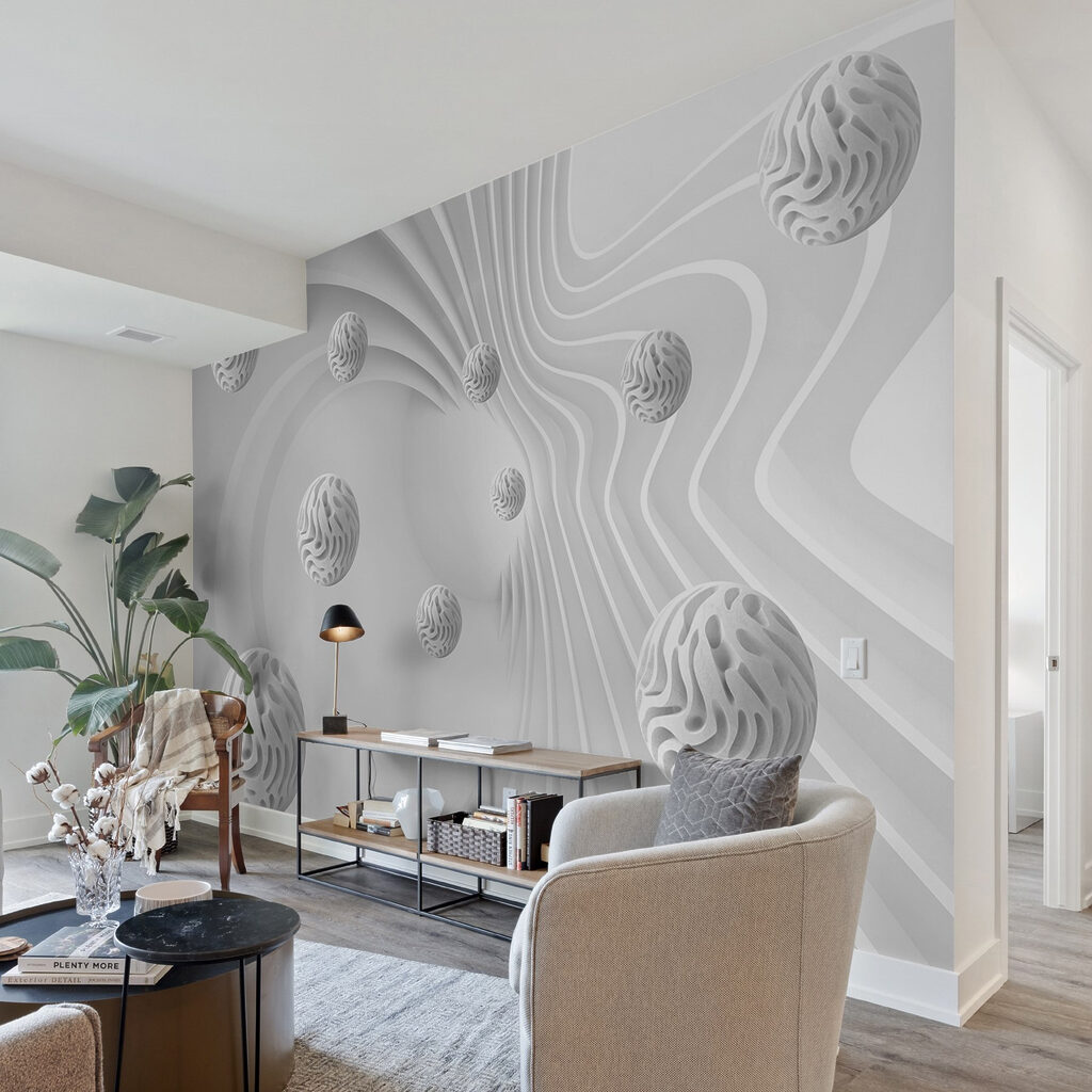 Sphères blanches et volutes — intérieur 7