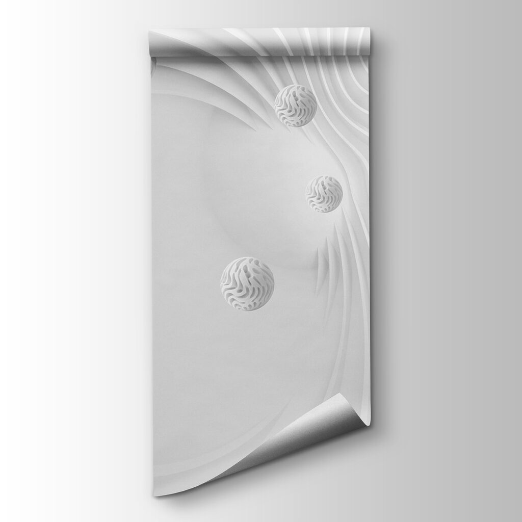 Sphères blanches et volutes — vue du produit