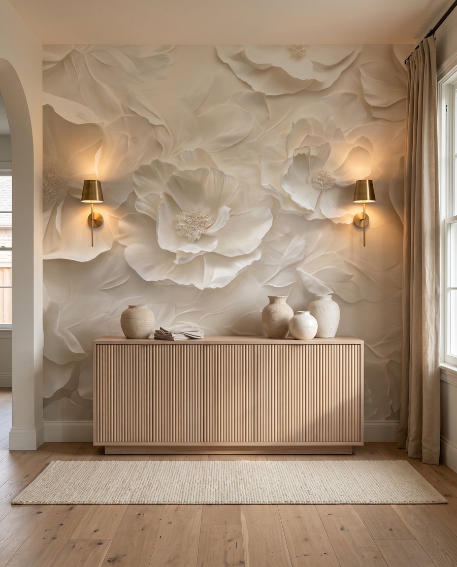Vagues de fleurs crème dans un intérieur