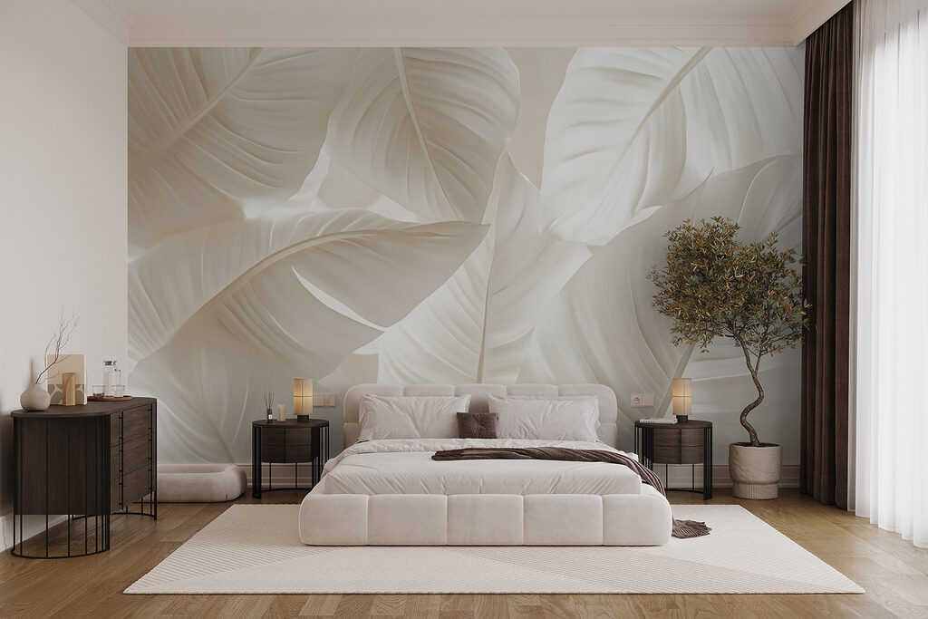Feuilles blanches et lumière dans un intérieur