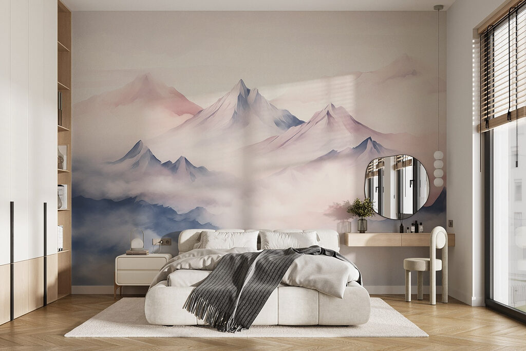 Brume rose en montagne dans un intérieur