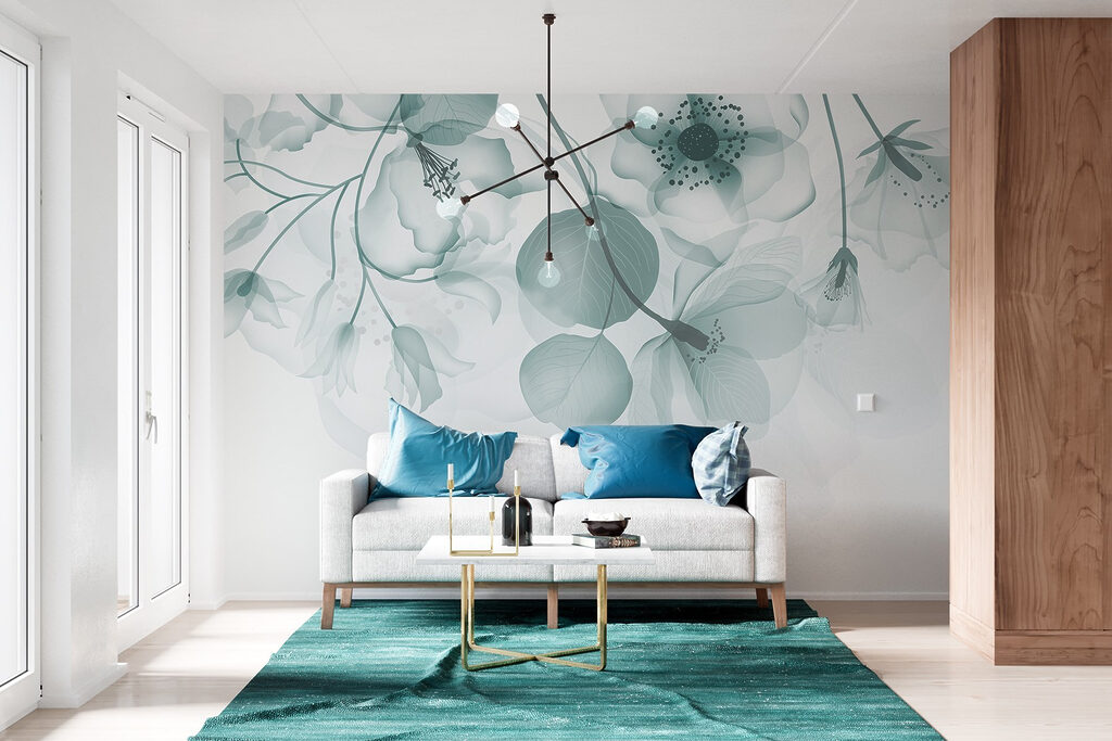 Fleurs sur feuilles rondes dans un intérieur