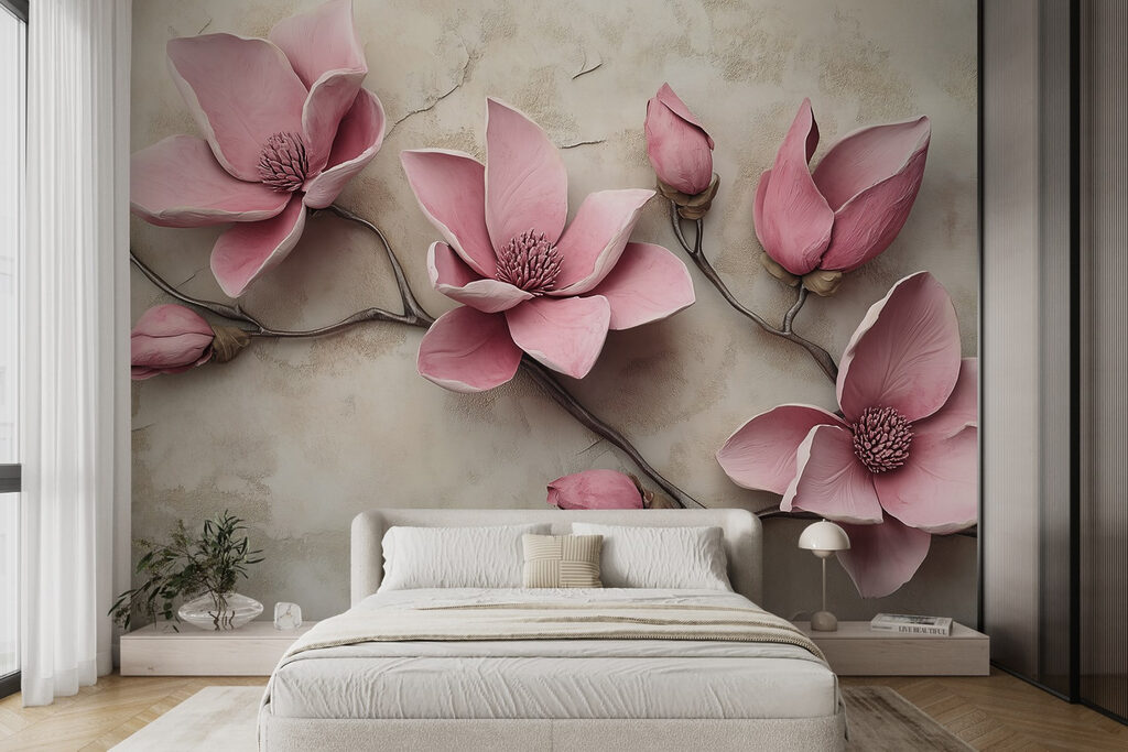Floraison rose dans un intérieur
