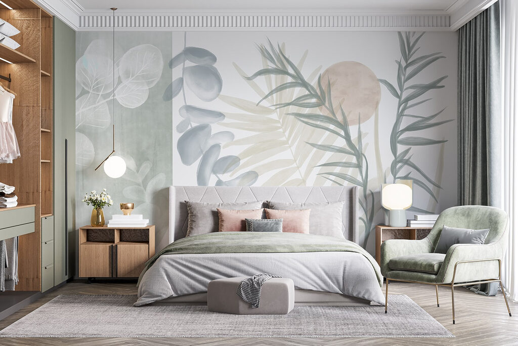 Lignes végétales et soleil dans un intérieur