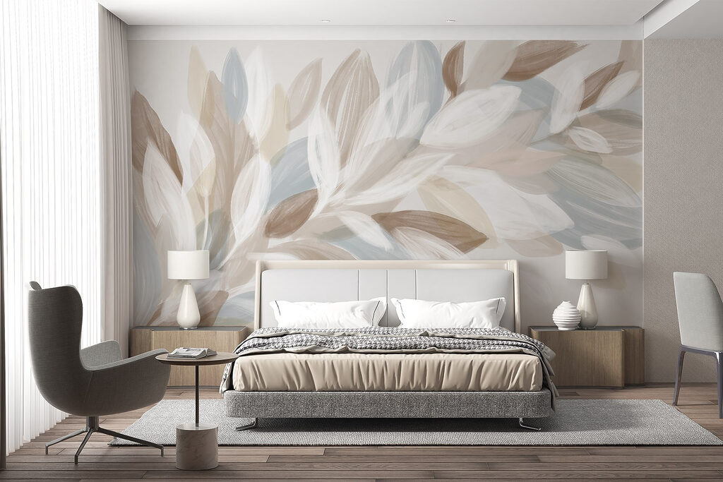 Feuilles claires au pinceau dans un intérieur