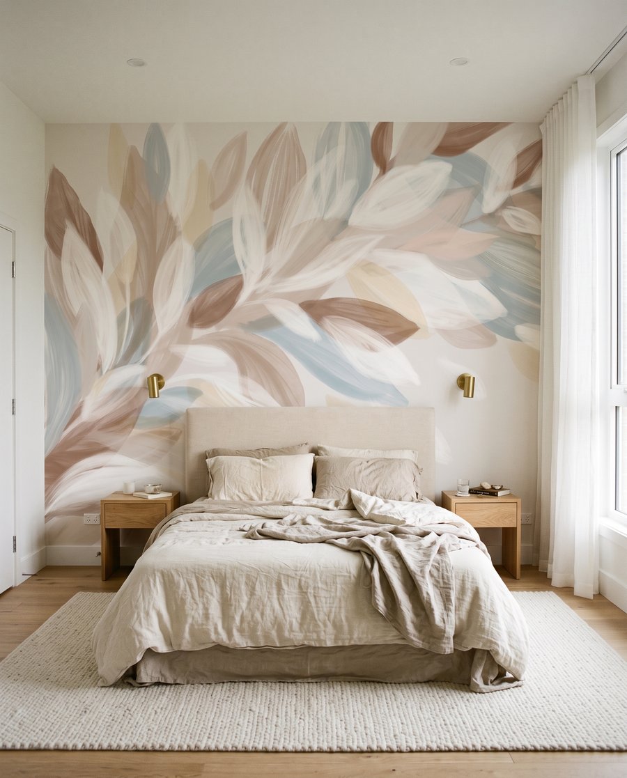 Feuilles claires au pinceau dans un intérieur